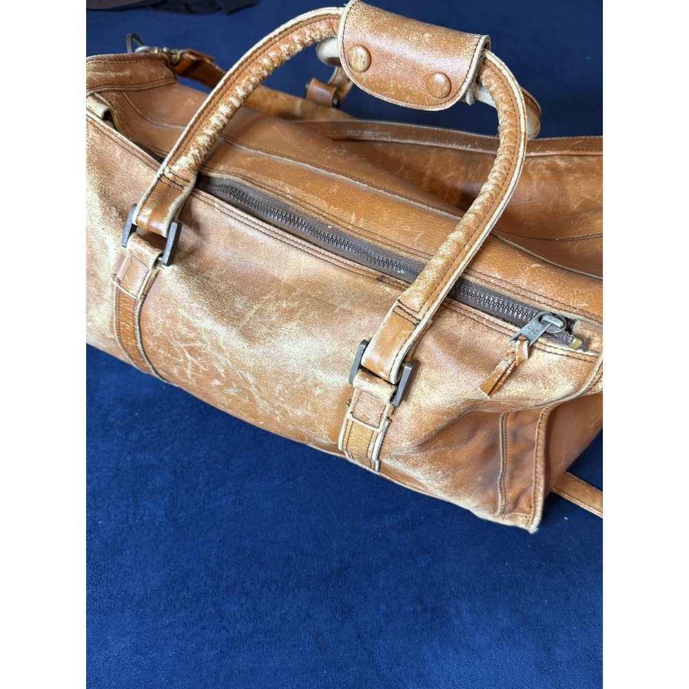 Vtg 1970s Tumi Tan Leather Duffel Bag Med Lg Distressed Brown Travel Luggage